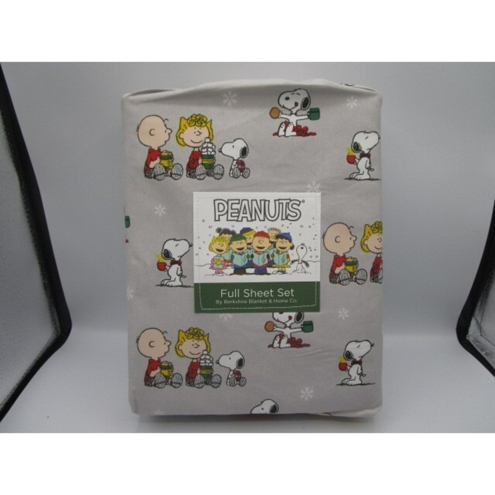 Peanuts Christmas Gray Full Sheet Set By Berkshire 4 Piece Snoopy Charlie Brown